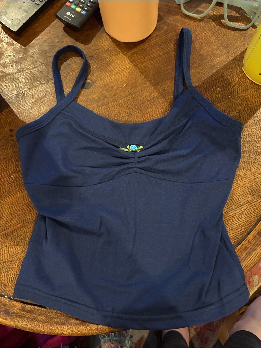 Navy Blue Spaghetti Strap Tank with Decorative Accent